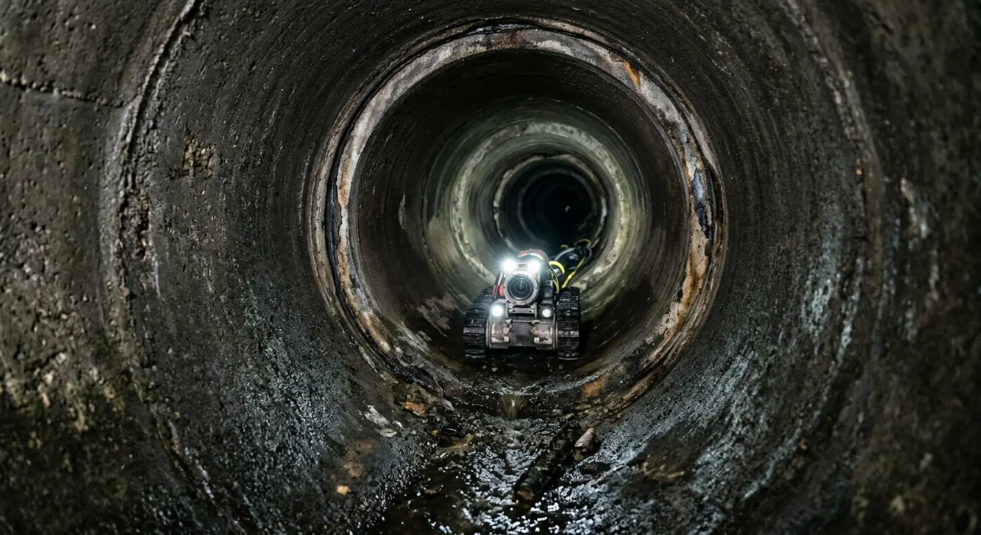 Robotic sewer camera inspecting pipe interior for Sewer Line Cleaning in Egelston