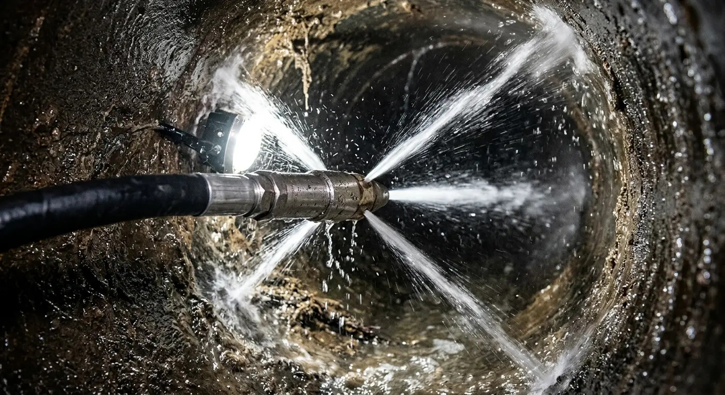 High-pressure hydro jetting nozzle cleaning sewer pipe for Sewer Line Relining in Egelston